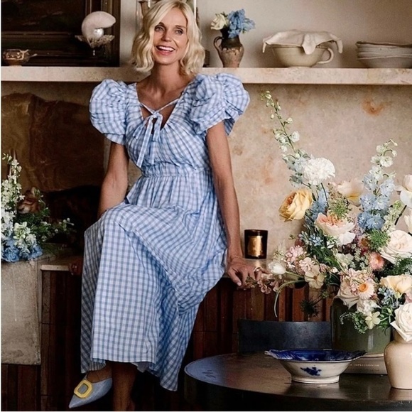 Antonio Melani Jennifer Sumko Catherine Gingham Puff Sleeve Taffeta Midi Dress - Picture 2 of 13